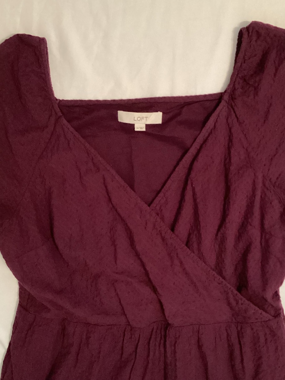Loft Ladies Deep Plum Criss Cross Top Short Sleeve Dress Size 14